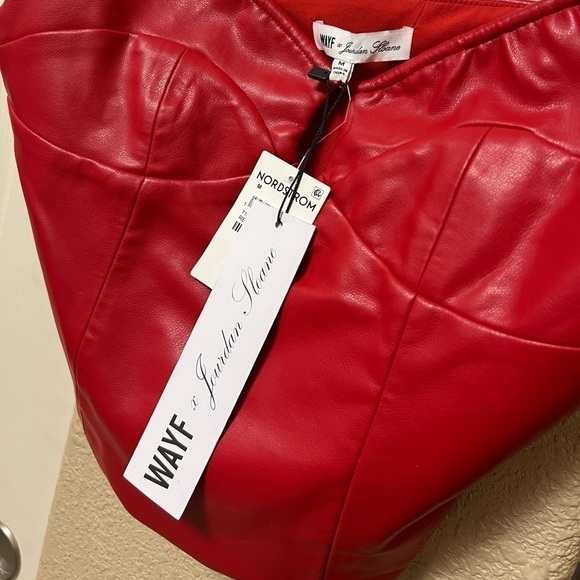 New! WAYF x Jourdan Sloane Giselle Faux Leather Crop Camisole Top - Medium - RED - Picture 14 of 16
